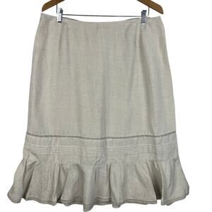 CJ Banks Tiered Skirt Women 18W Natural Beige Linen Rayon Elastic Waist Ruffle